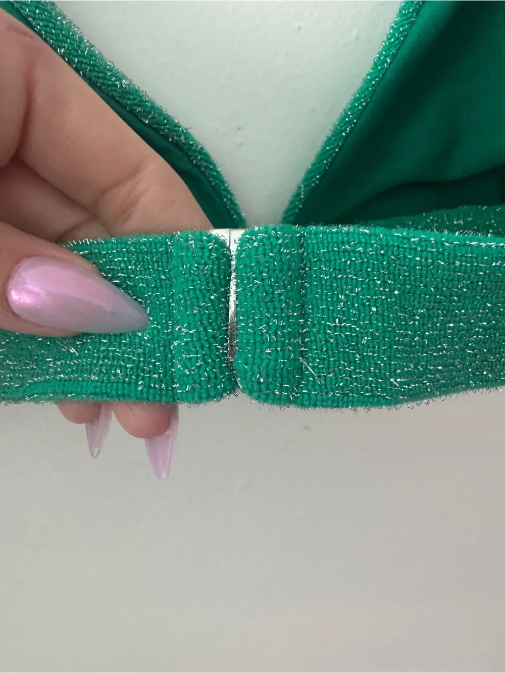 Frankie's Bikinis Green Terry Sparkle Triangle Bikini Top Large